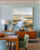 Serene Large Blue Lake View Landscape Art Square Textured Wall Decor | ArtExplore