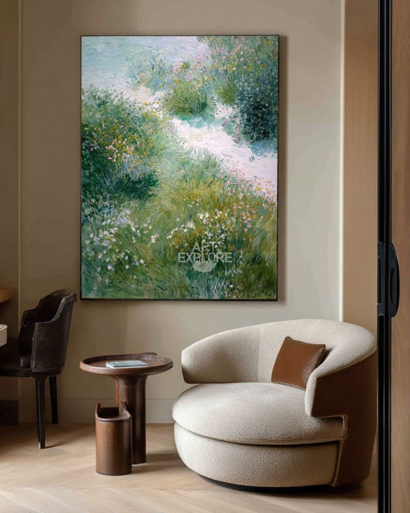 Serene Nature Path Painting | Green Garden Wall Art for Hallway or Lounge | ArtExplore