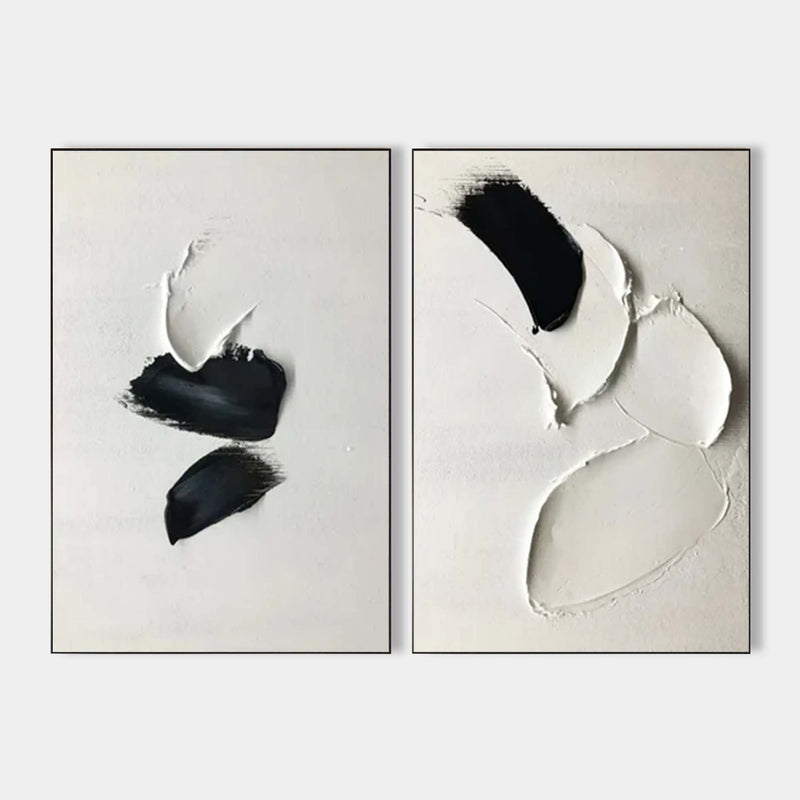Set of 2 Large Minimalist Plaster Wall Art – Black & White | ArtExplore