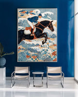 Show Jumping Horse Art | Large Blue Textured Oil Wall Art ArtExplore