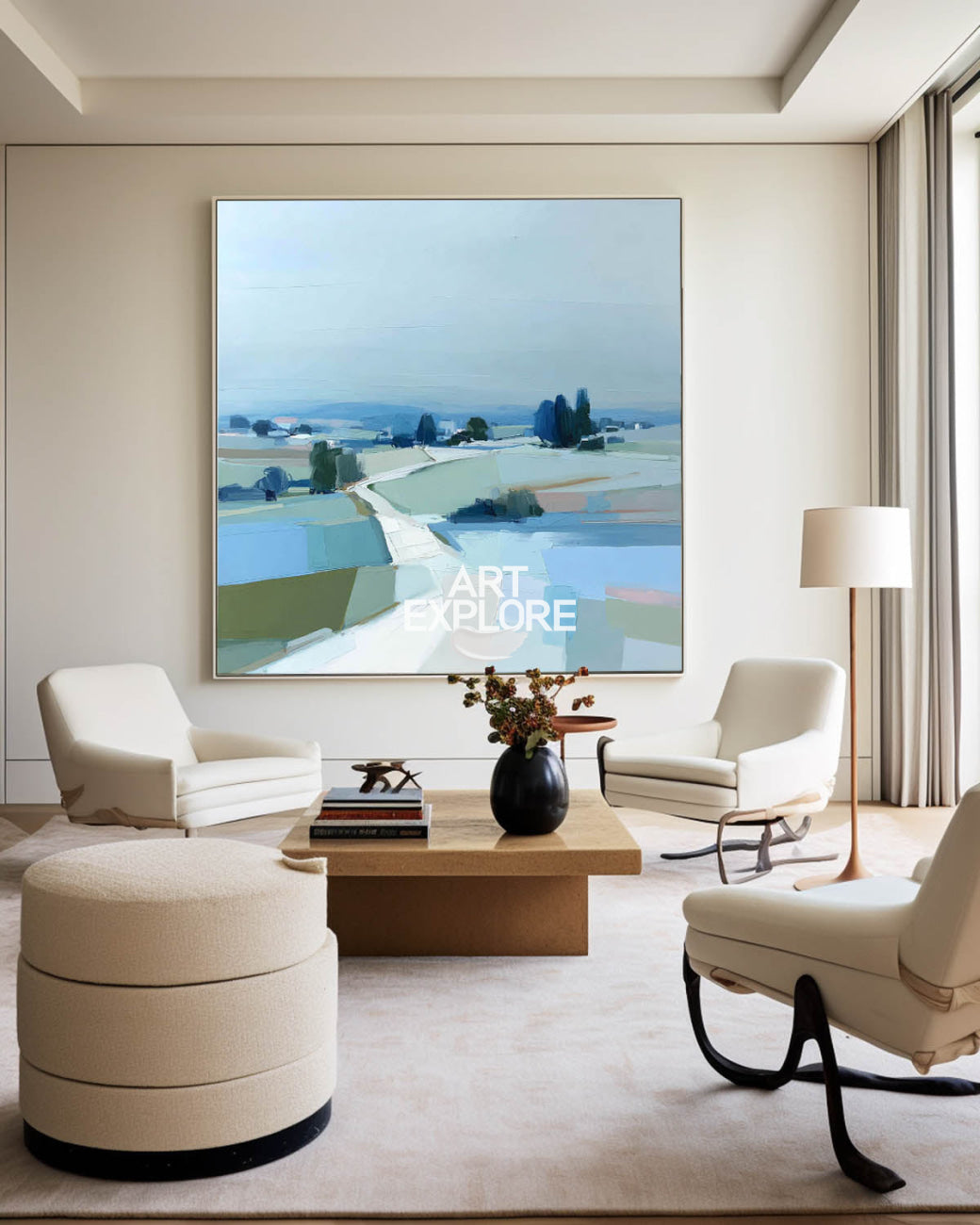 Soft Blue Scenery Abstract Painting for Living Room & Hotel – ArtExplore