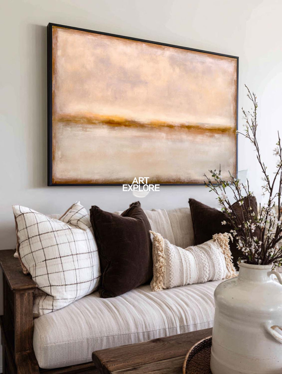 Minimalist Neutral Brown Seascape Art For Modern Living Room Decor