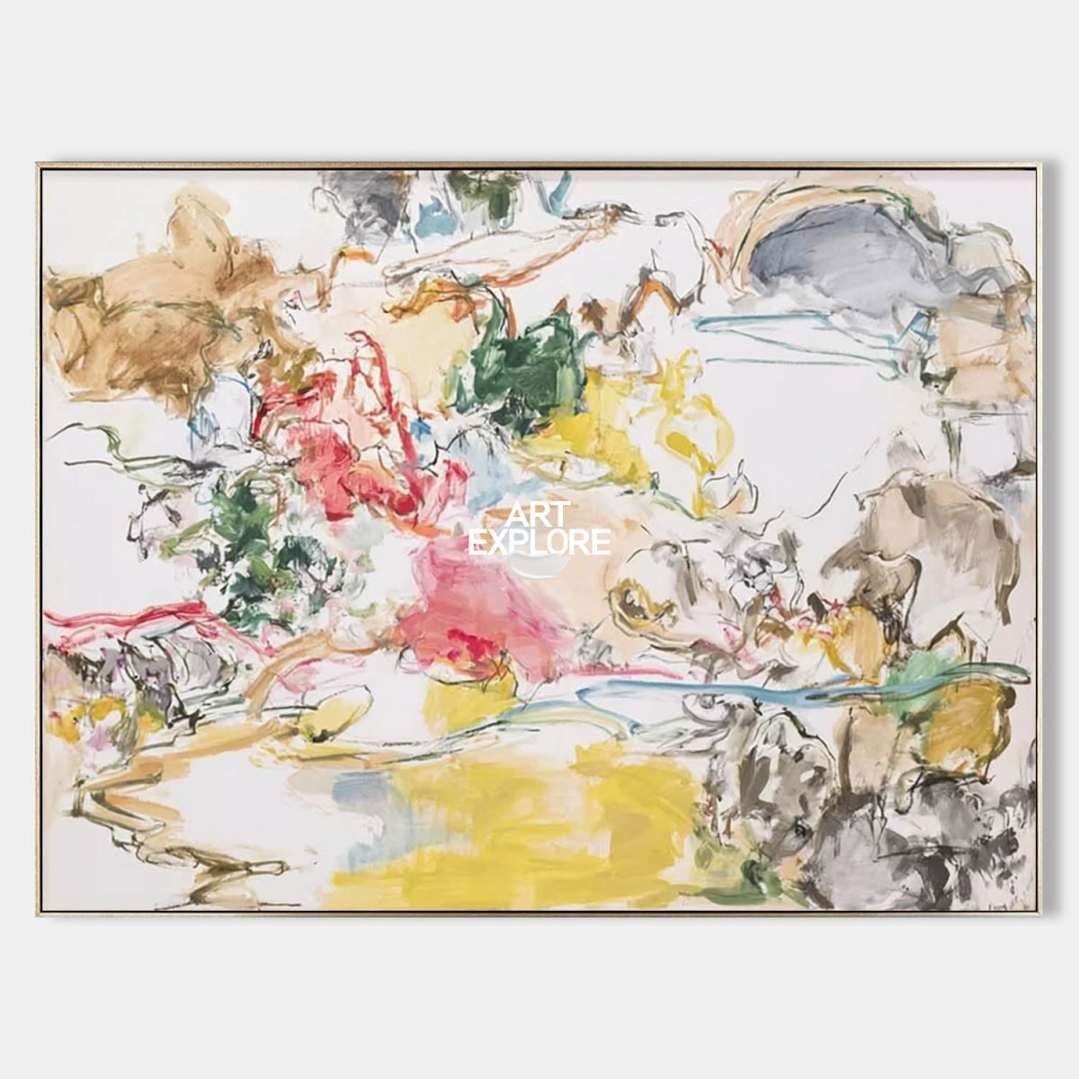 Abstract Pastel Canvas Painting With Yellow Pink Tones For Modern Walls