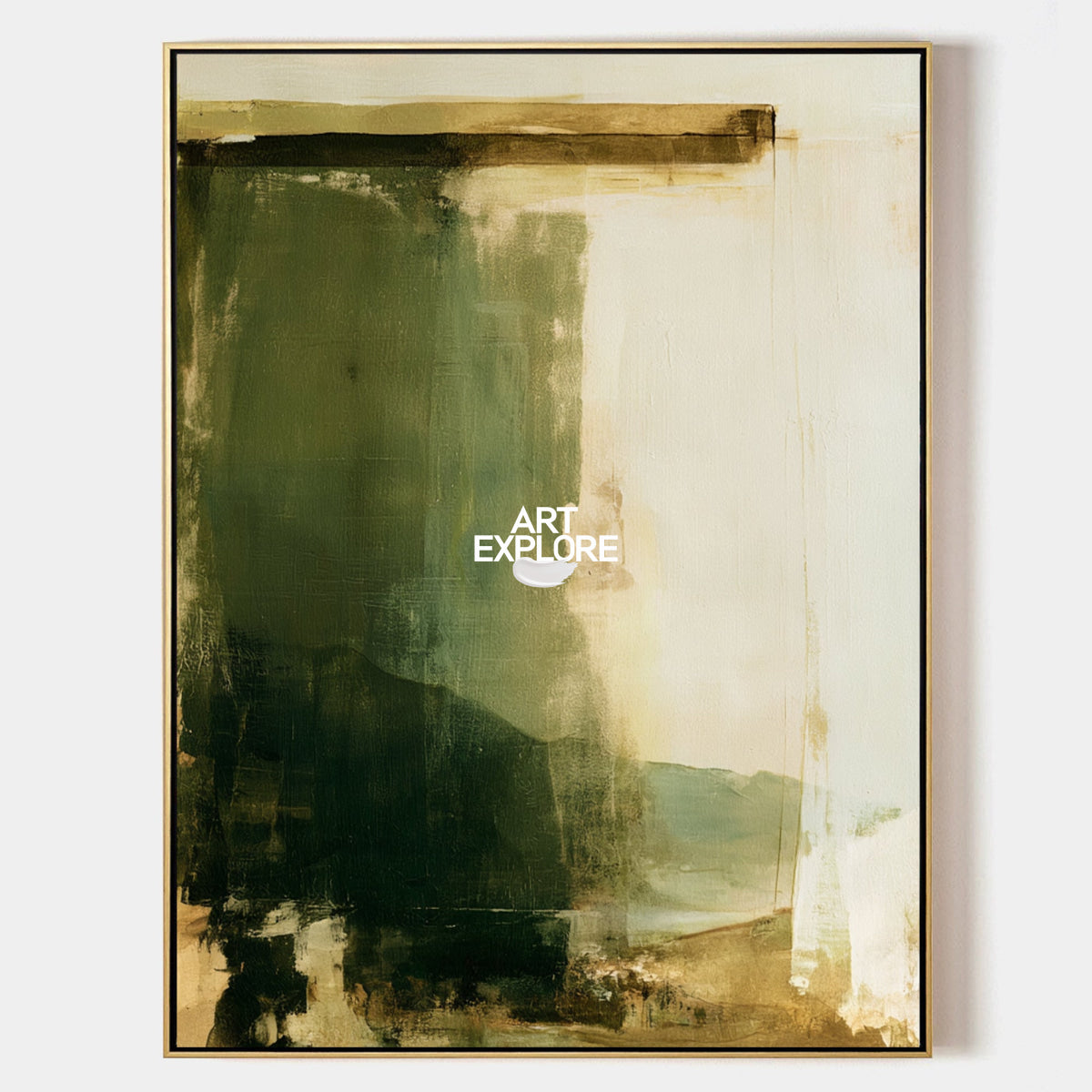 Modern Minimalist Wall Art In Green And Beige For Living Room And Office