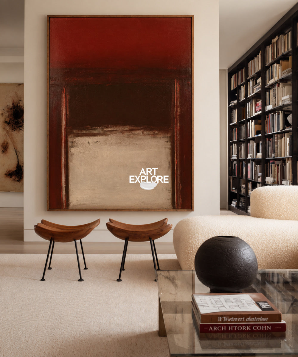 Abstract Red And Beige Minimalist Canvas Painting For Modern Walls