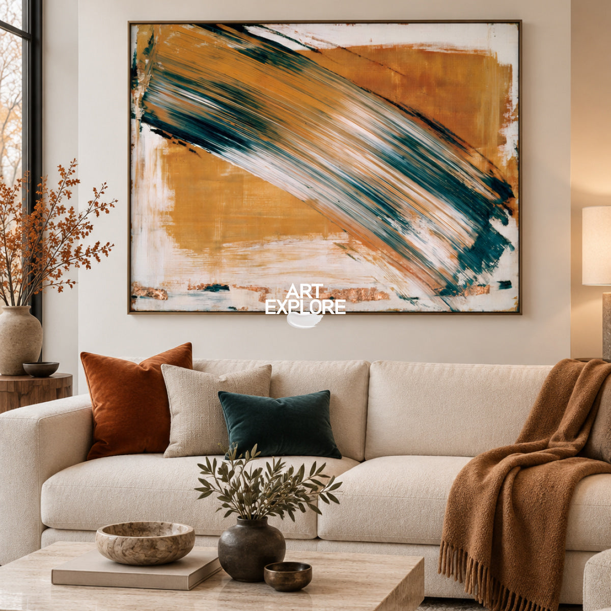 Abstract Orange And Green Canvas Painting Hand-Painted Wall Art