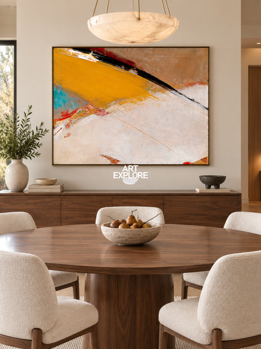 Modern Abstract Oil Painting With Textured Brushstrokes In Warm Earth Tones
