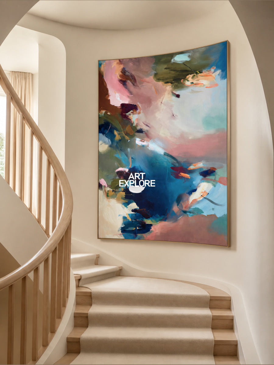 Modern Abstract Wall Art In Pink And Blue For Living Room And Bedroom Decor