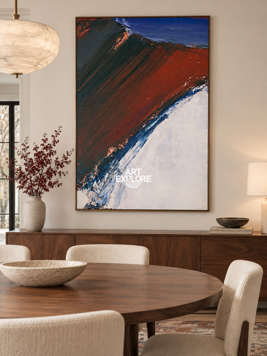 Red And Blue Abstract Landscape Canvas Painting Hand-Painted Wall Art