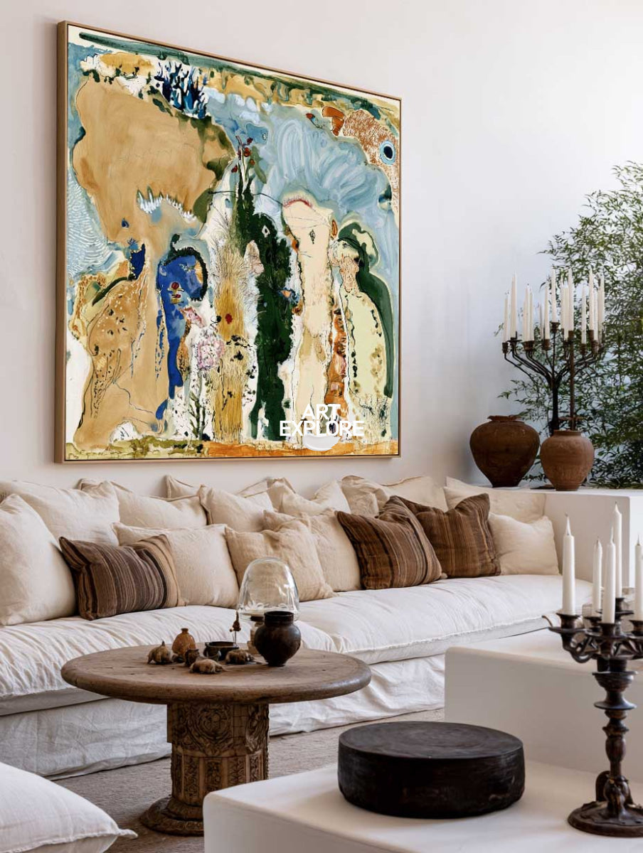Abstract Brown And Blue Canvas Painting Hand-Painted Wall Art For Modern Living Room
