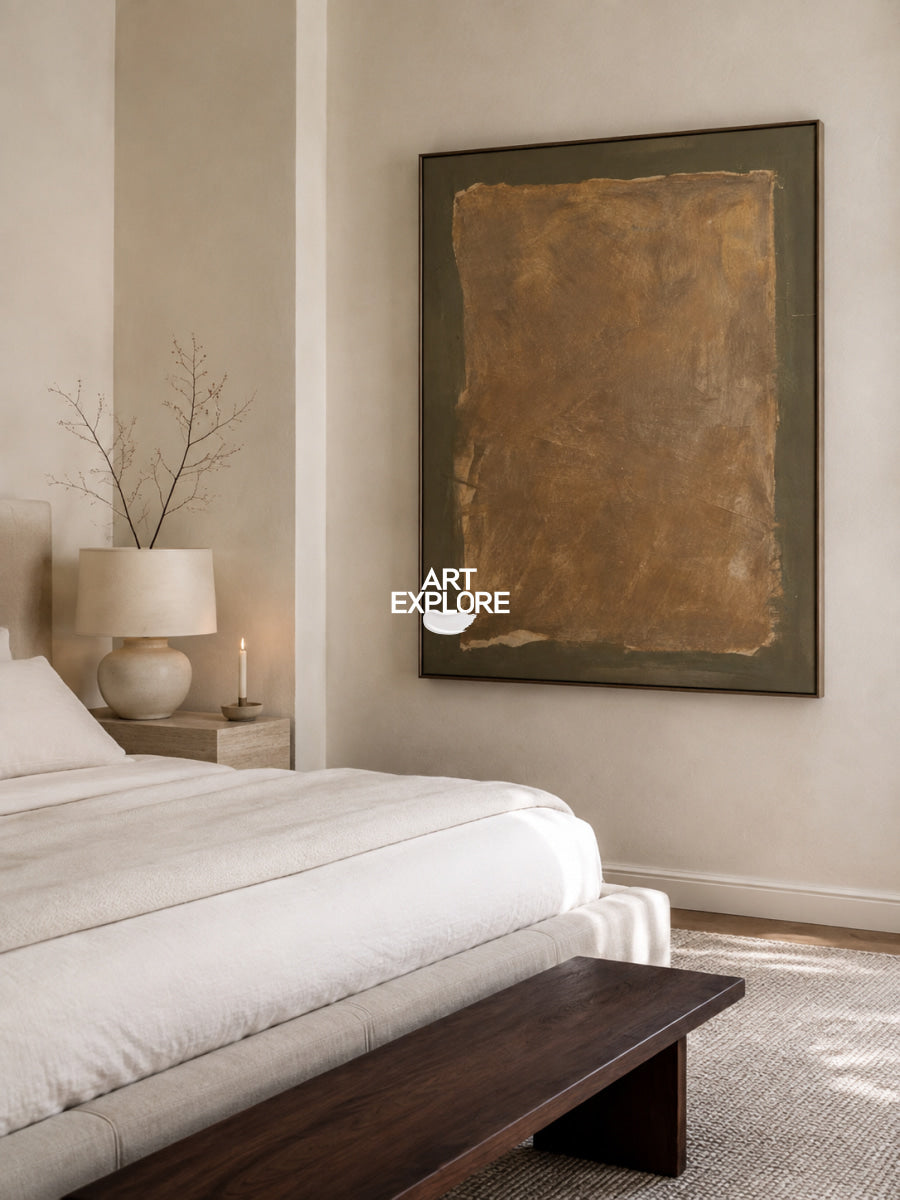 Abstract Brown Green Minimalist Canvas Painting Hand-Painted Original Wall Art
