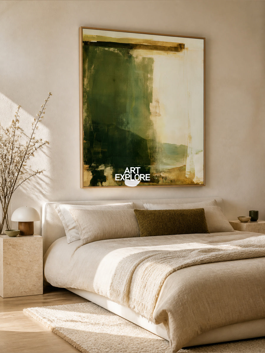 Modern Minimalist Wall Art In Green And Beige For Living Room And Office