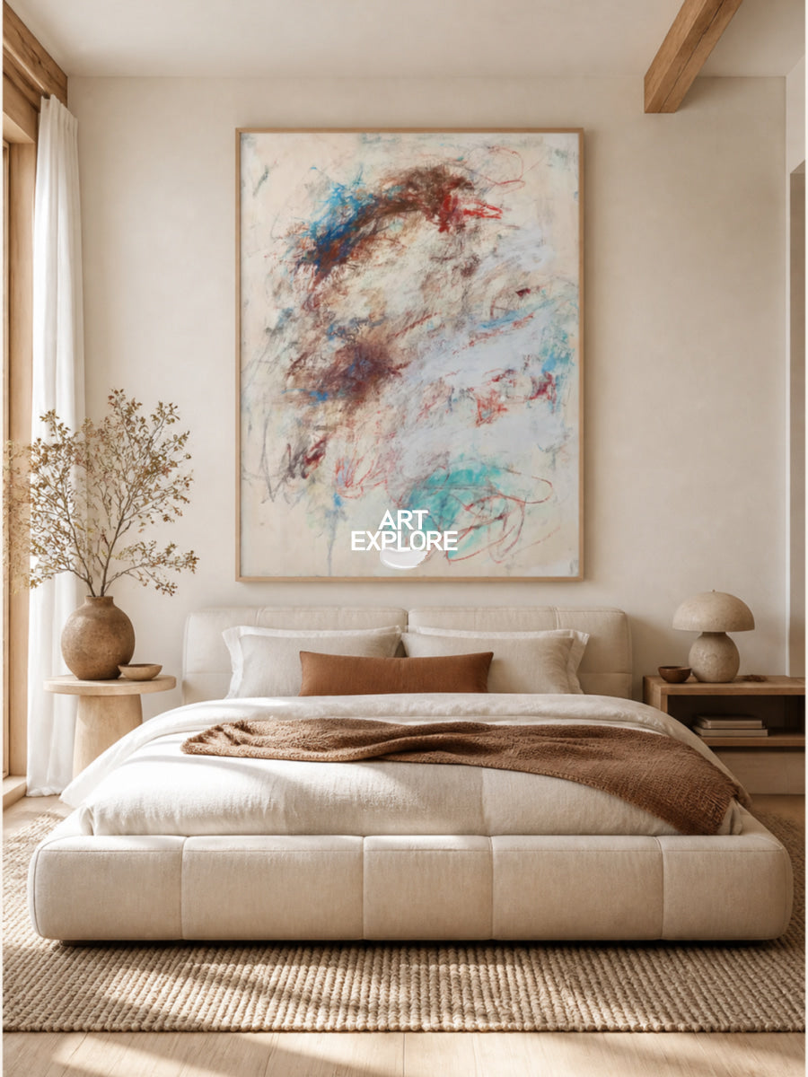 Modern Beige Wall Art With Expressive Lines For Living Room And Office Decor