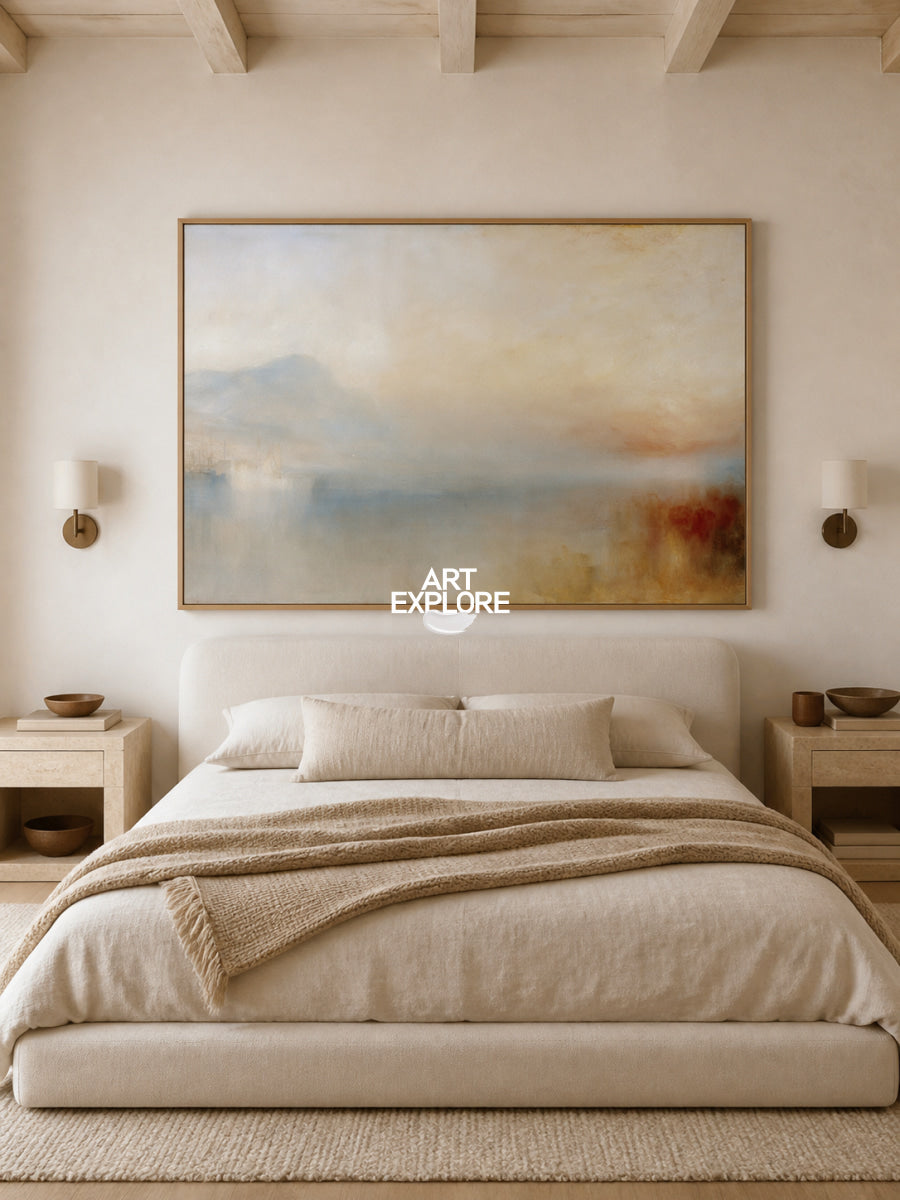 Large Horizontal Wall Art For Living Room In Beige Coastal Style