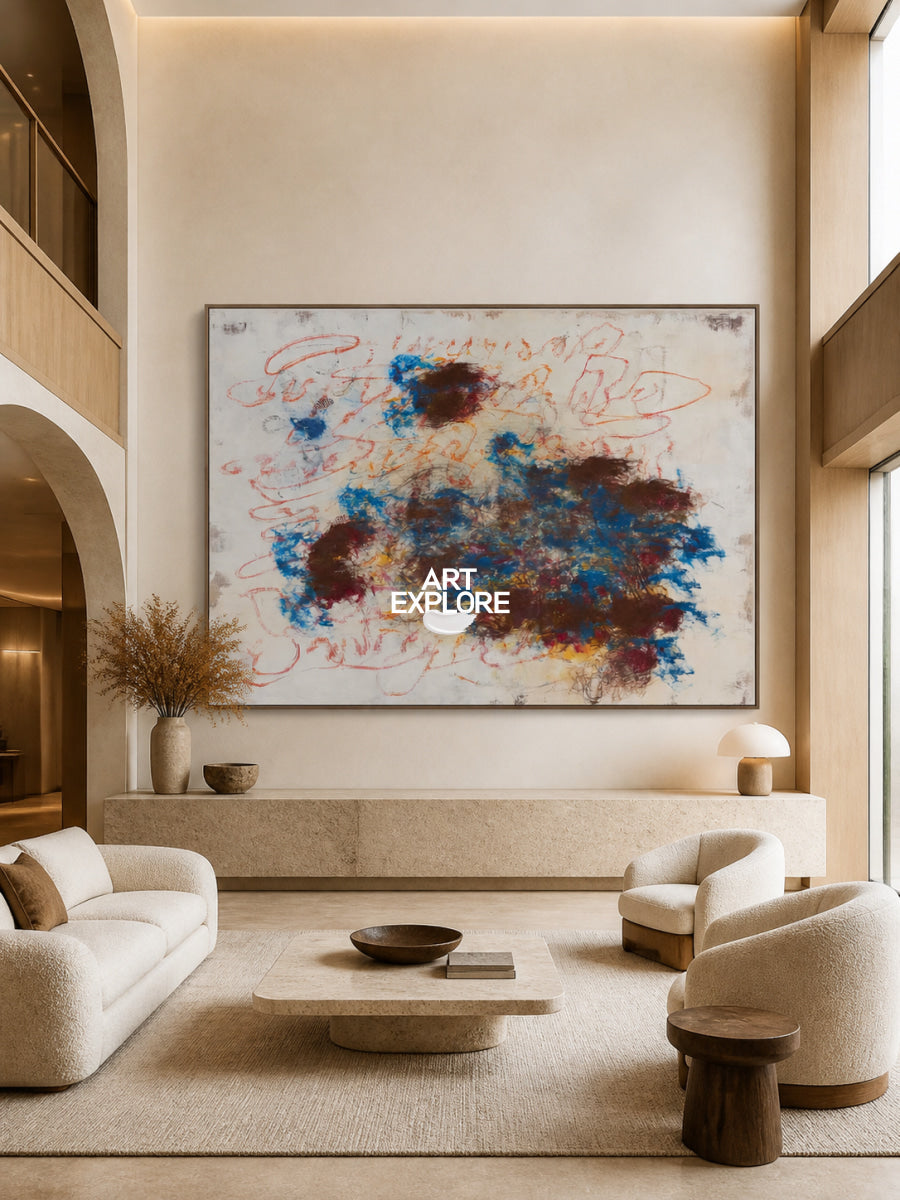 Original Abstract Expressionist Art With Textured Doodle Style Lines