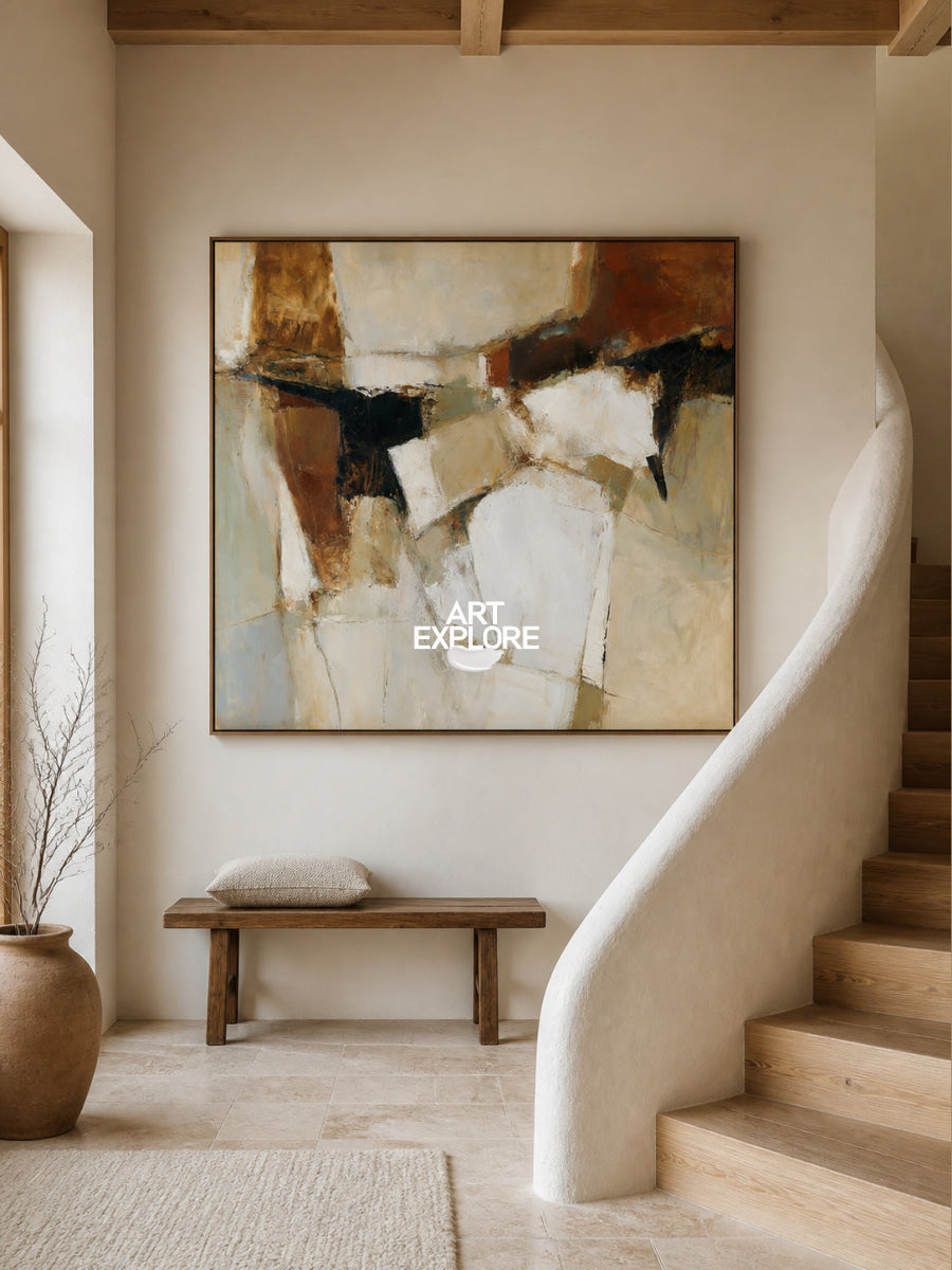 Large Horizontal Wall Art For Living Room In Warm Earthy Colors And Abstract Style