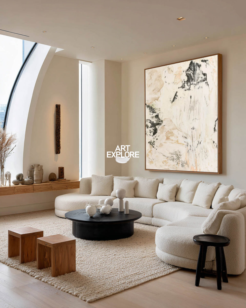 Abstract Beige Canvas Painting Hand-Painted Original Art For Modern Walls