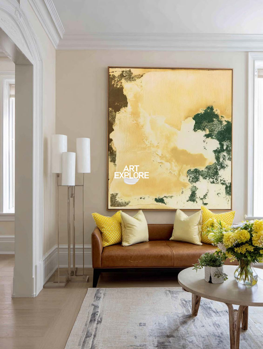 Abstract Gold And Green Canvas Painting Hand-Painted Original Art For Modern Home