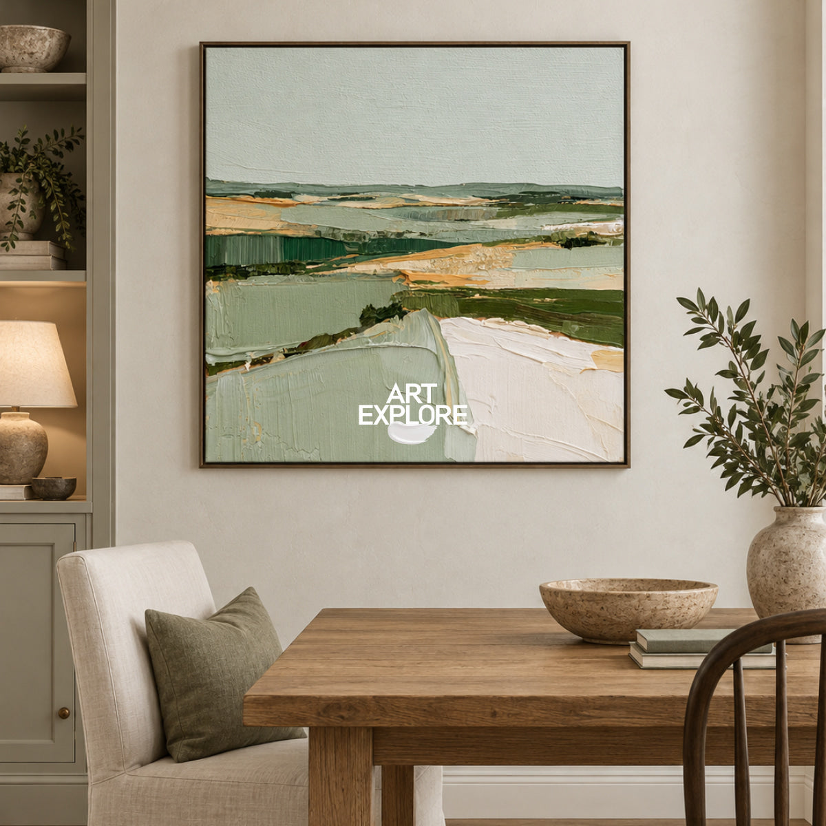 Abstract Green Landscape Canvas Painting Hand-Painted Wall Art For Modern Home Decor