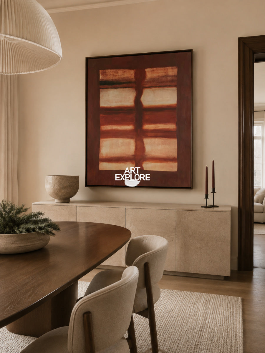 Abstract Red And Beige Minimalist Canvas Painting Hand-Painted Wall Art