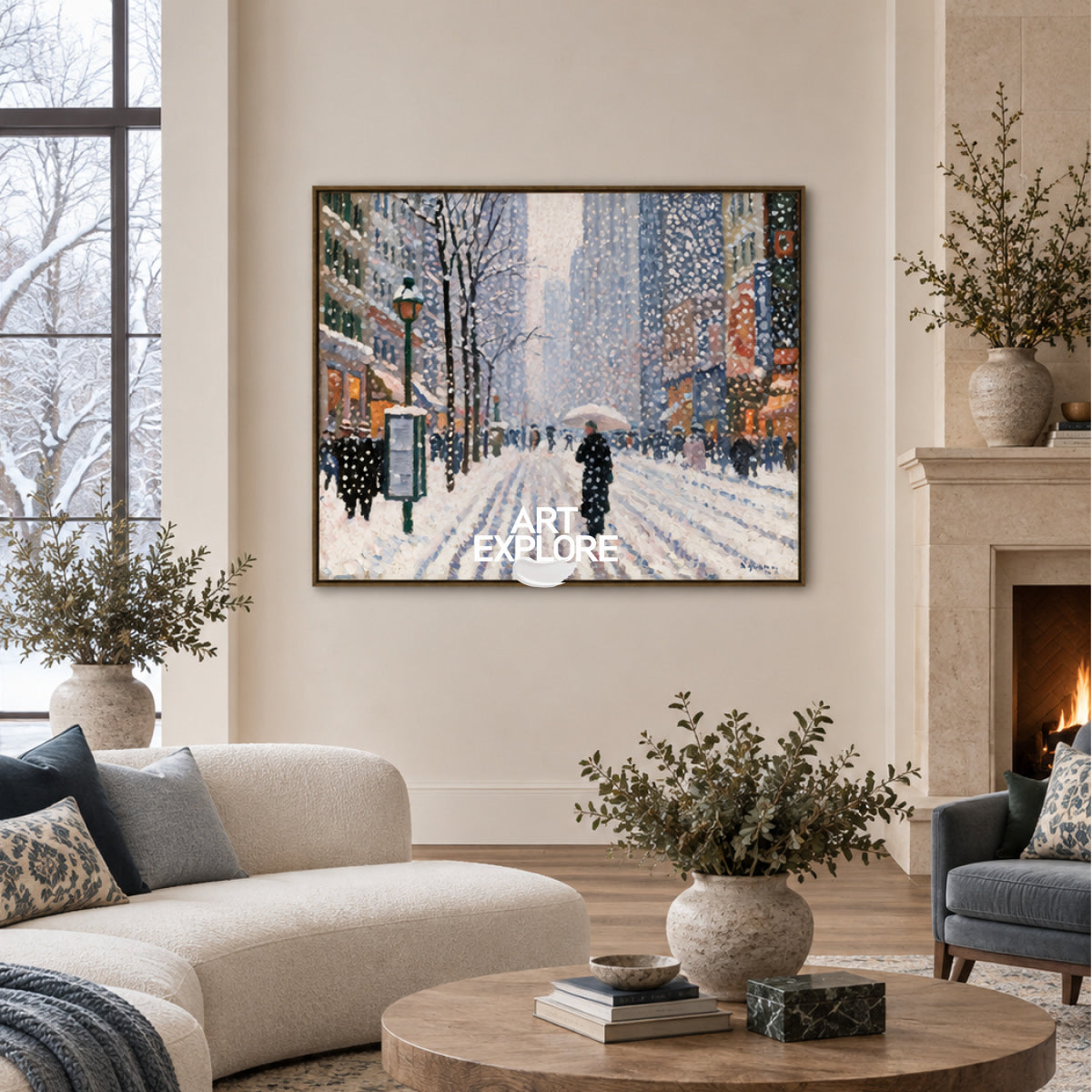 Warm Winter Scenery Canvas Painting For Modern Living Room