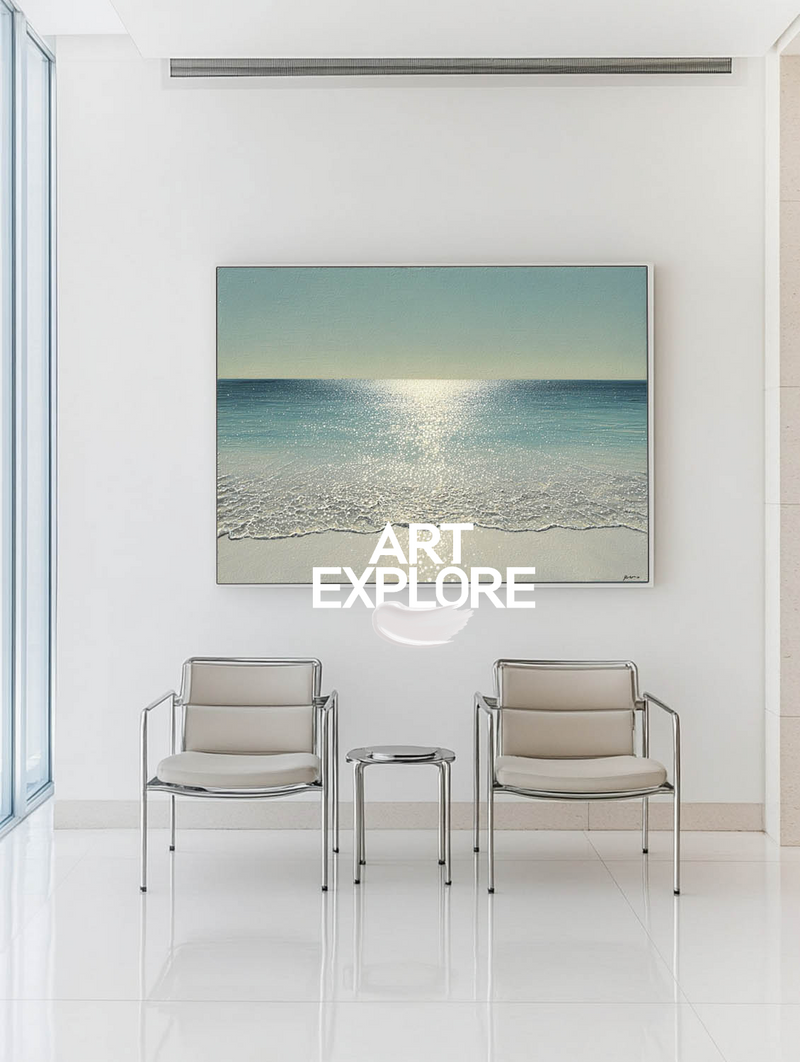 Sparkling Blue Sea Wall Art | Horizontal Handmade Beach Painting – ArtExplore