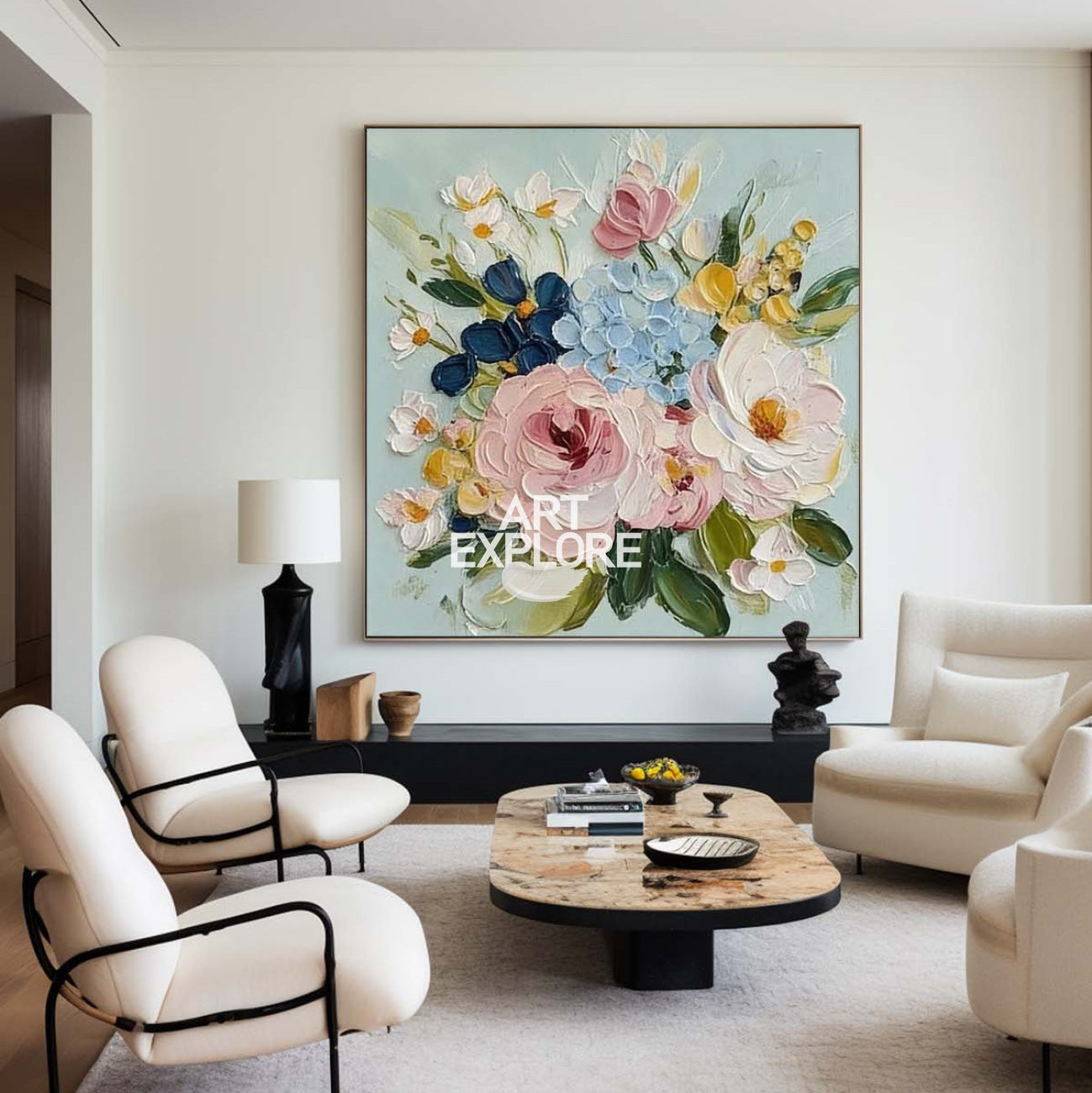 Spring Bloom Large Floral Oil Painting Cozy Decor Canvas ArtExplore