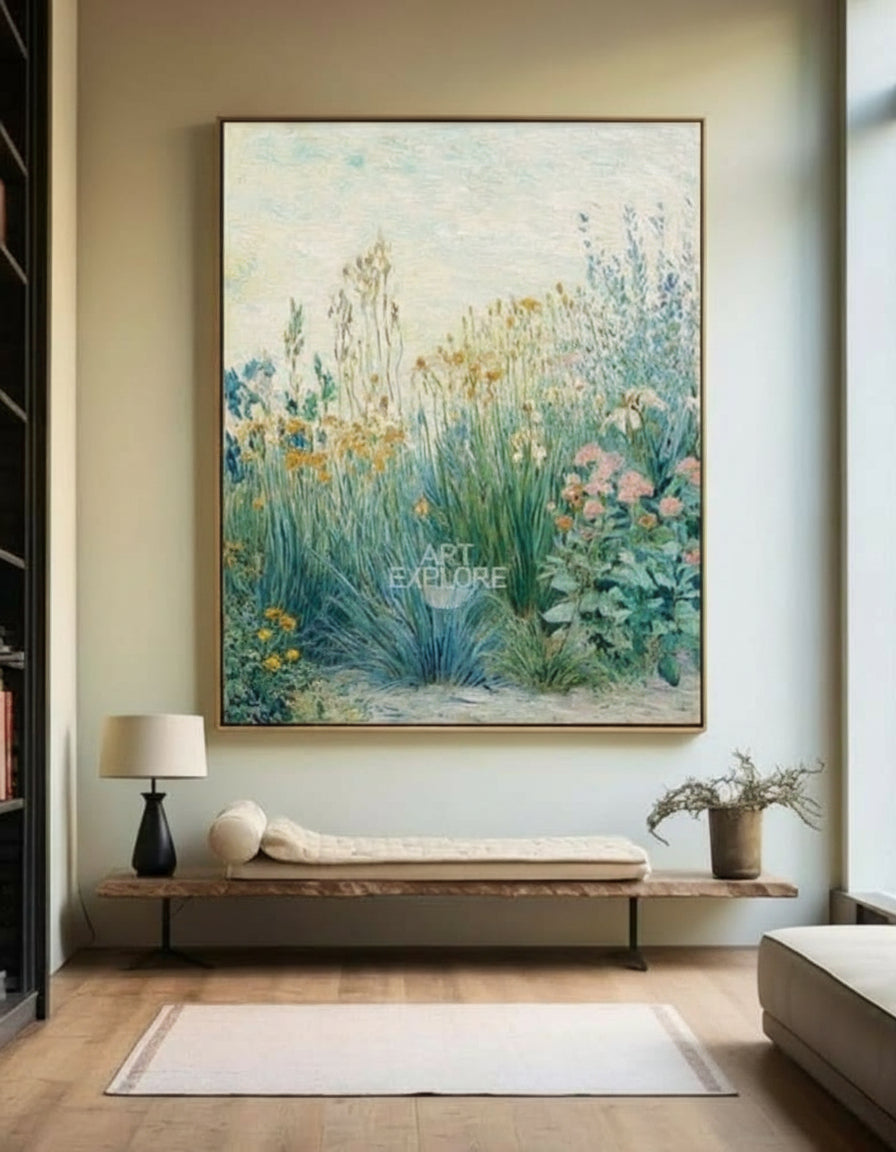 Floral Garden Landscape Oil Painting | Handmade Vertical Wall Art ...