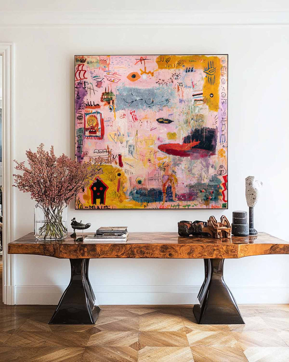 Square Abstract Graffiti Art – Large Textured Handmade Painting for Living Rooms | ArtExplore