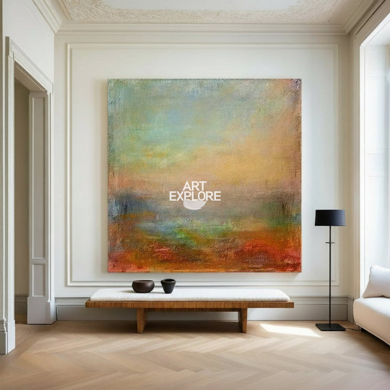 Square Abstract Landscape Art Contemporary Landscape Painting Framed