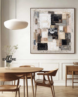 Square Beige Abstract Texture Art | Handmade Wabi-Sabi Canvas for Large Walls ArtExplore