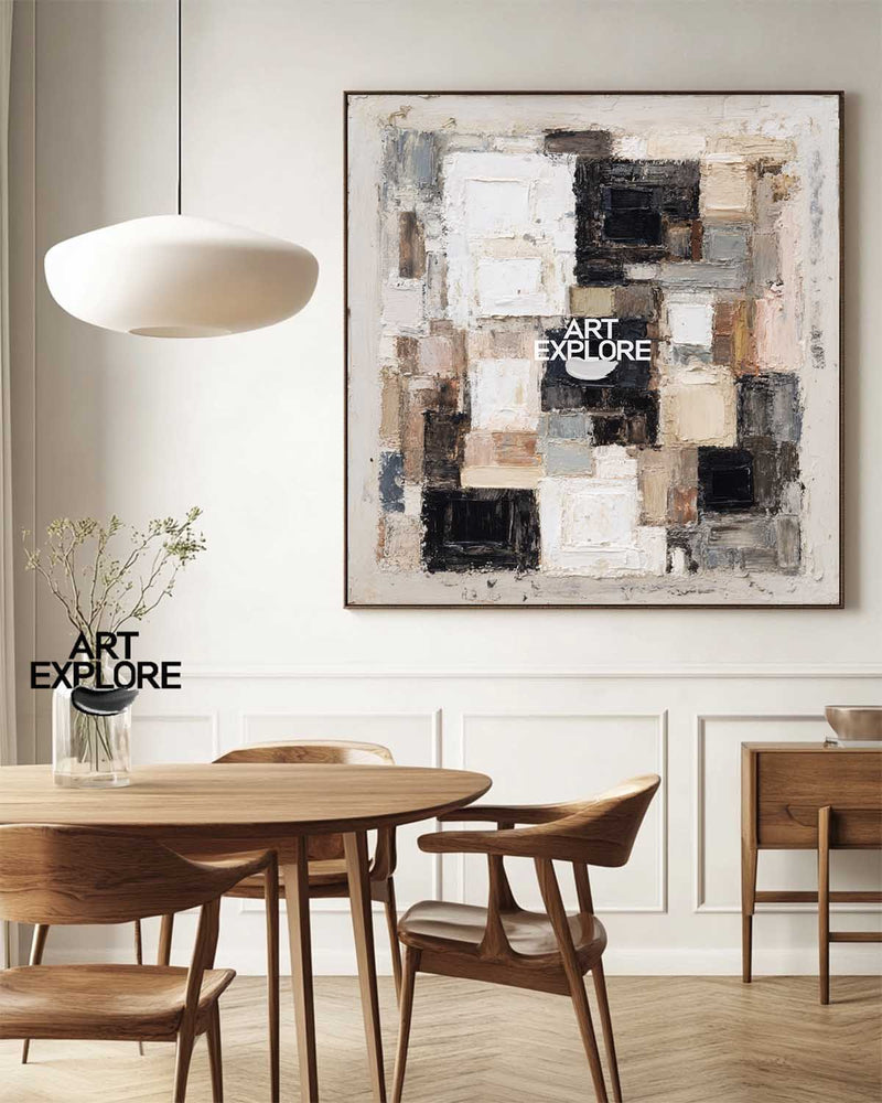 Square Beige Abstract Texture Art | Handmade Wabi-Sabi Canvas for Large Walls ArtExplore