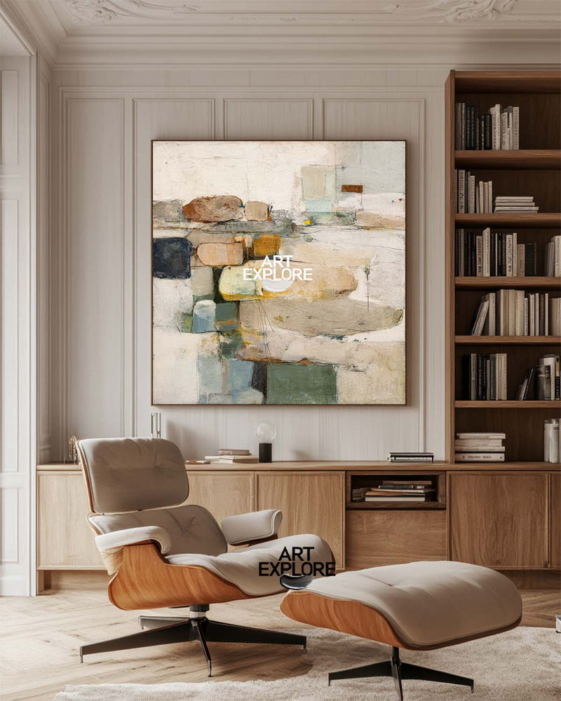 Square Beige Wabi-Sabi Art | Handmade Textured Canvas for Interior Wall Decor