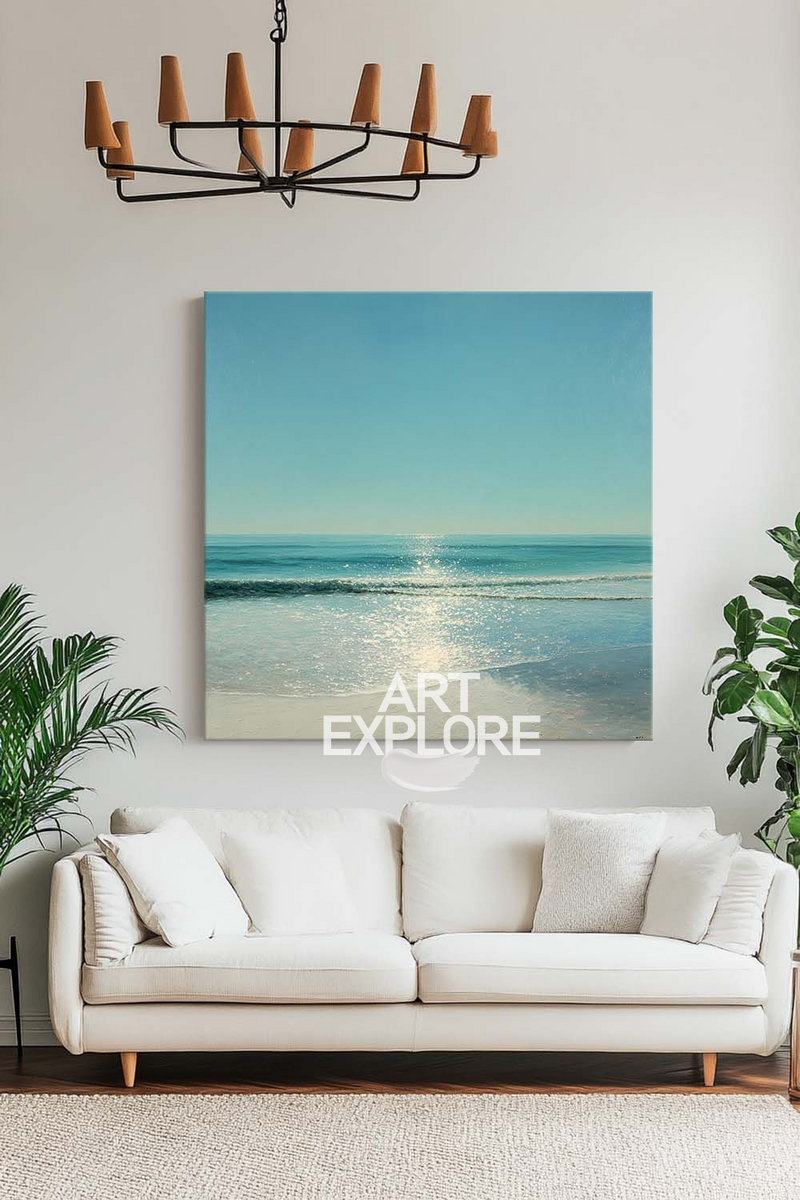 Square Blue Seascape Painting for Modern Living Room & Lounge Walls – ArtExplore