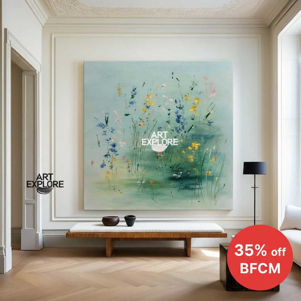 Square Floral Abstract Painting for Modern Home Decor | ArtExplore