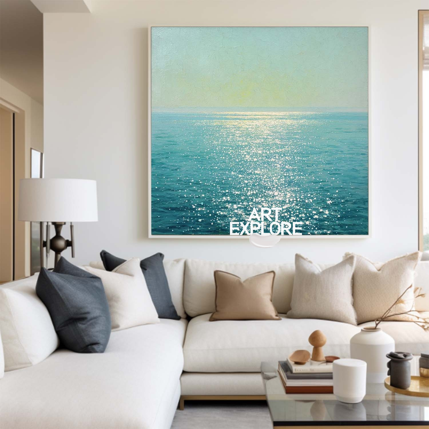 Square Ocean Canvas Wall Art – Minimalist Blue Sea Painting | ArtExplore