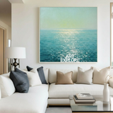 Square Ocean Canvas Wall Art – Minimalist Blue Sea Painting | ArtExplore