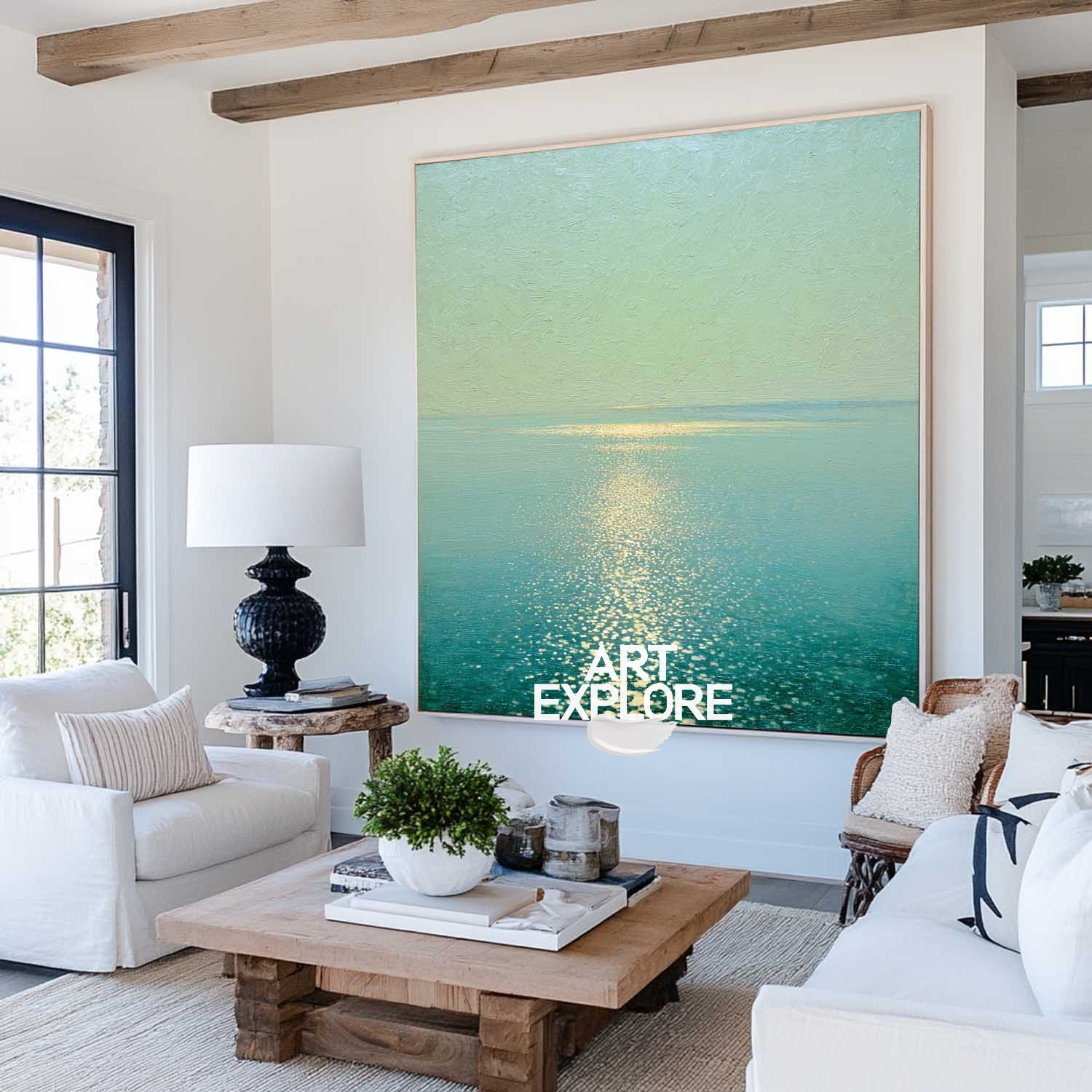 Square Ocean Sunset Oil Painting for Living Room Wall Decor | ArtExplore