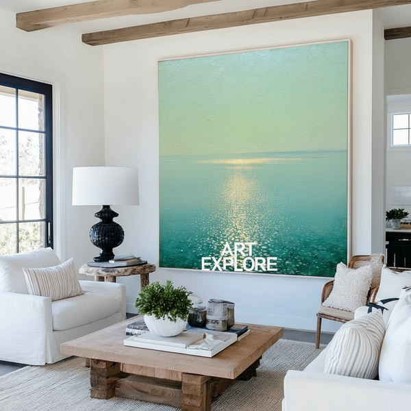Square Ocean Sunset Oil Painting for Living Room Wall Decor | ArtExplore