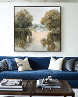 Square Oil Painting of Peaceful Lakeside Scene – ArtExplor