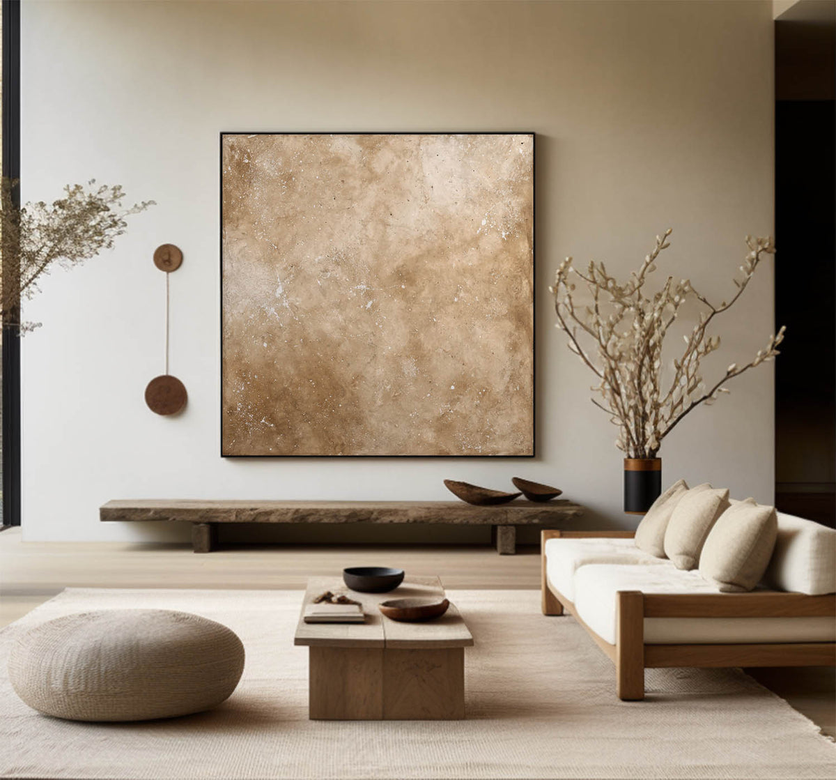 Square Textured Brown Oil Painting, Minimalist Handmade Canvas for Large Spaces – ArtExplore