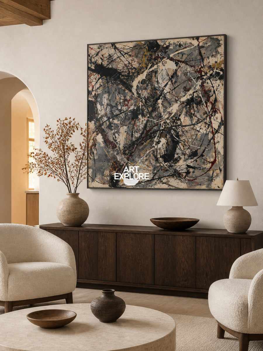 Modern Wall Art For Living Room Beige And Black Abstract Square Canvas