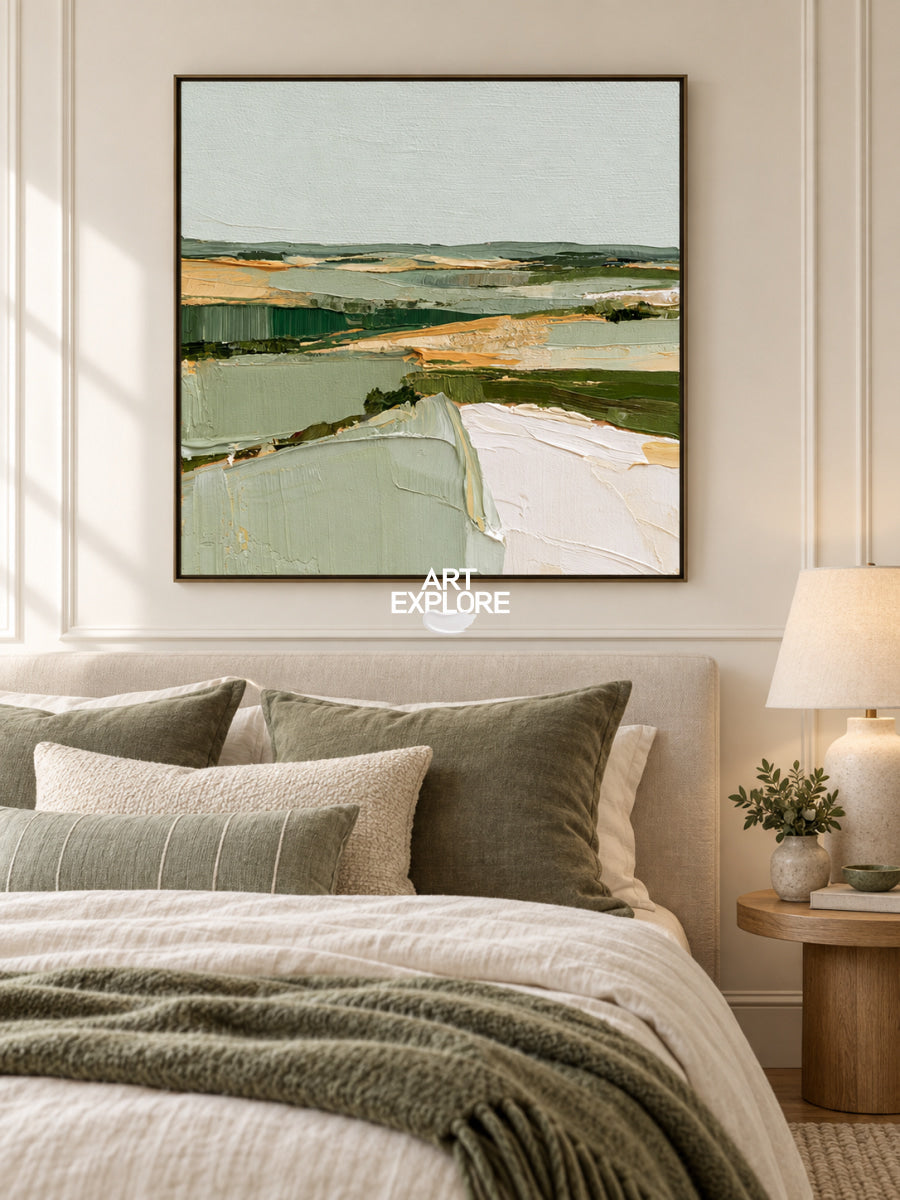 Abstract Green Landscape Canvas Painting Hand-Painted Wall Art For Modern Home Decor