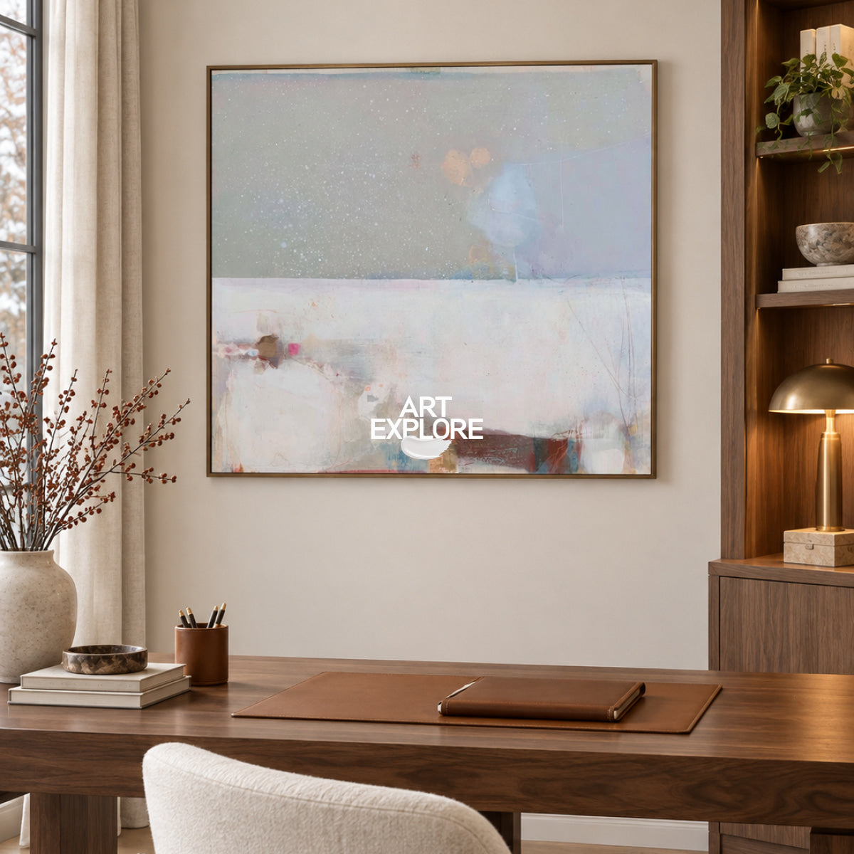 Minimalist Abstract Square Painting With Textured White Blue Gray Tones Original Art