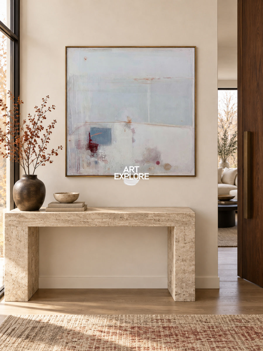 Abstract White And Blue Canvas Painting Hand-Painted Wall Art For Modern Home