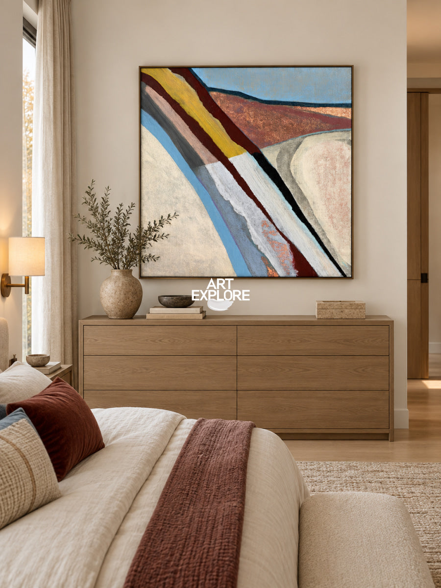 Minimalist Abstract Art Canvas With Colorful Geometric Landscape Design