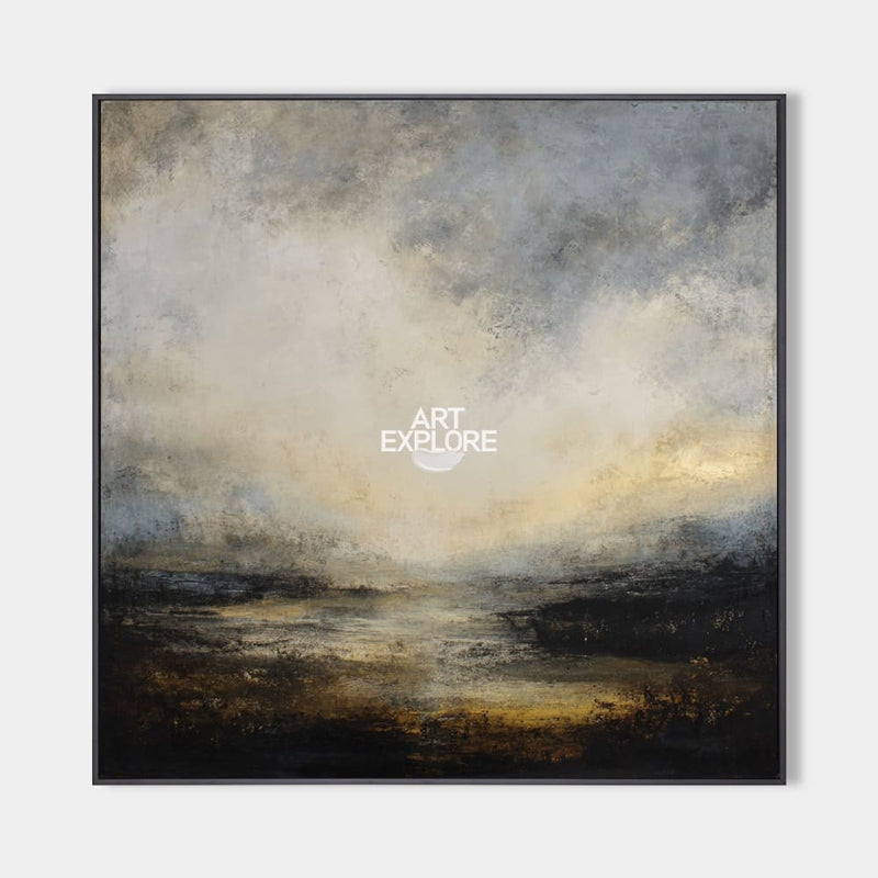 Sunset Lake View Textured Painting | Large Minimalist Wall Art | ArtExplore