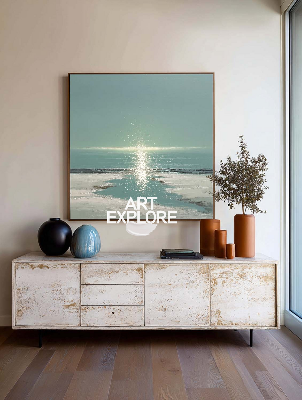 Sunset Over Water Large Wall Art – Ocean Seascape Handmade Canvas | ArtExplore