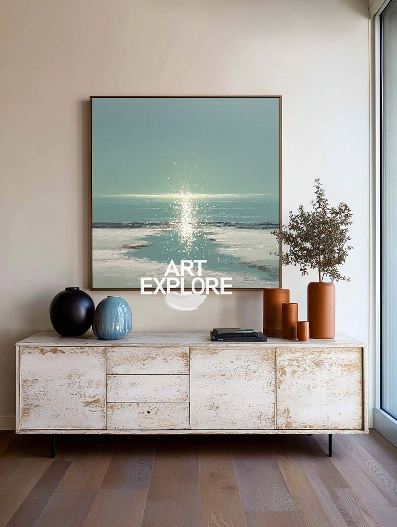 Sunset Over Water Large Wall Art – Ocean Seascape Handmade Canvas | ArtExplore