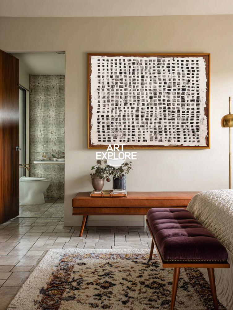 Textured Architectural Grid Wall Art Large Monochrome Abstract Decor